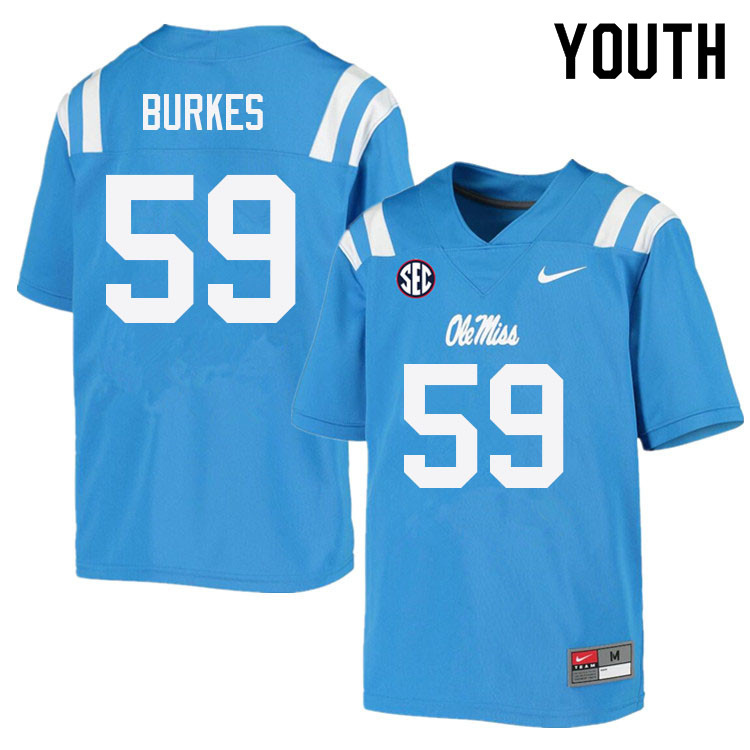 Youth #59 Tyler Burkes Ole Miss Rebels College Football Jerseys Sale-Power Blue